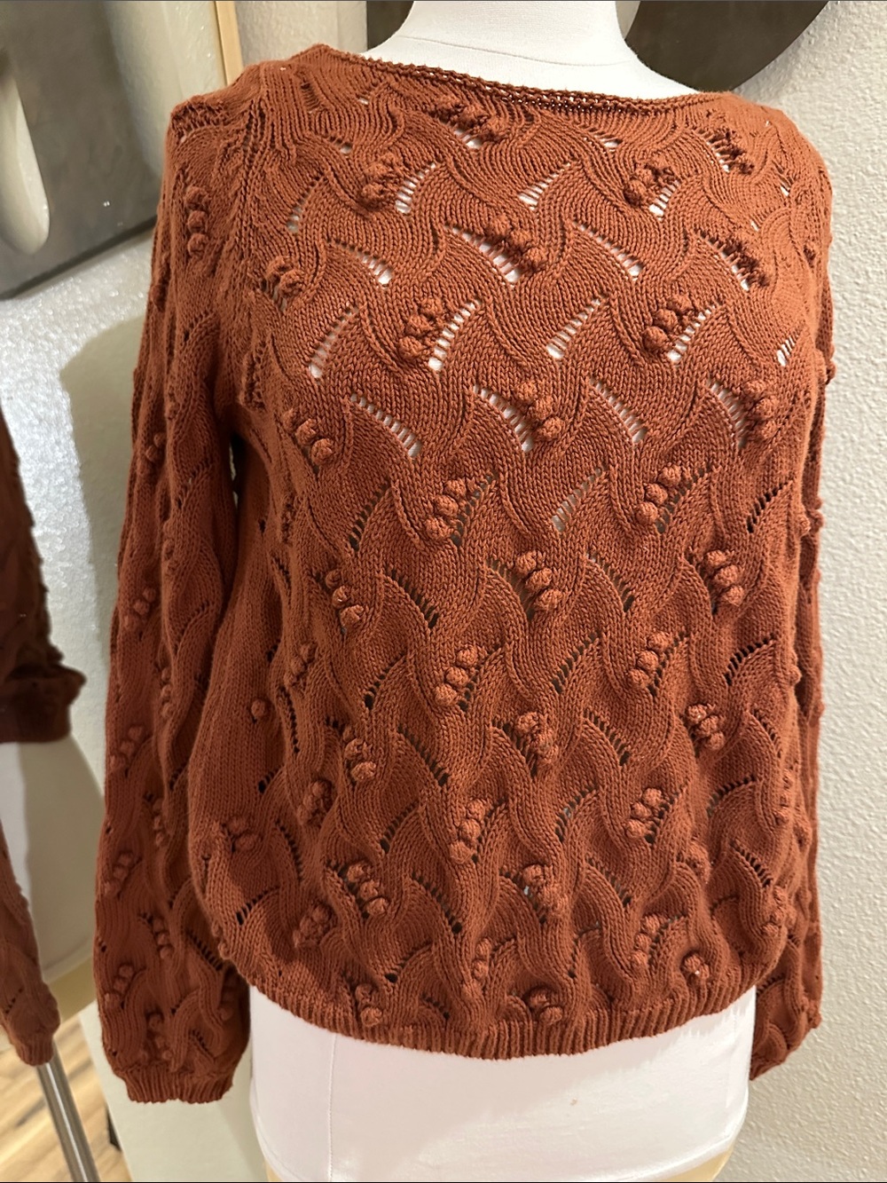 Sezane La Maille Paris Rust open knit low back sweater size XS